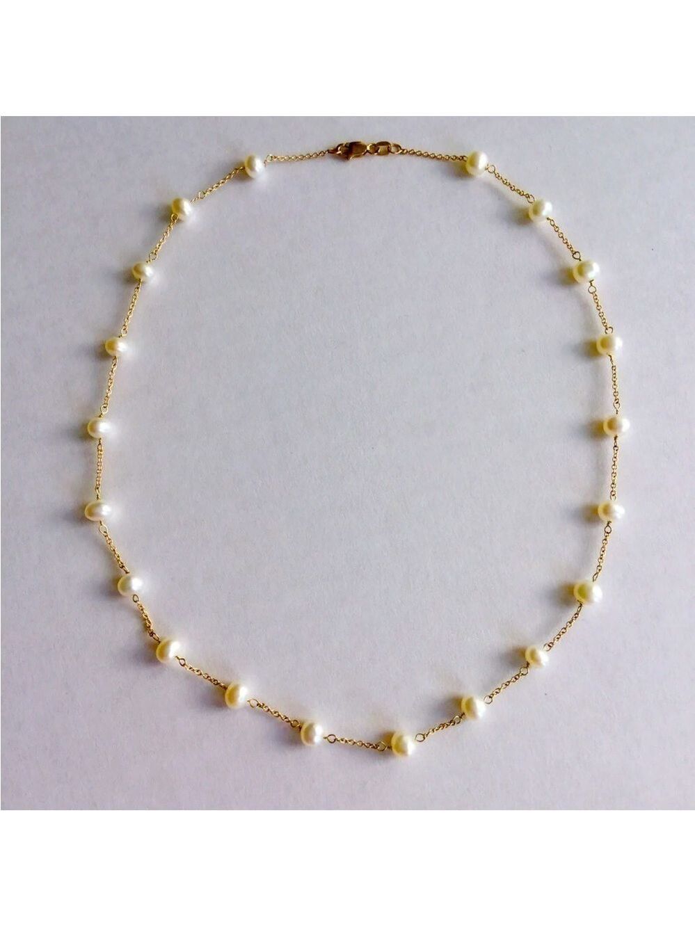 Vintage 10k Yellow Gold Natural White Pearls Beaded Necklace